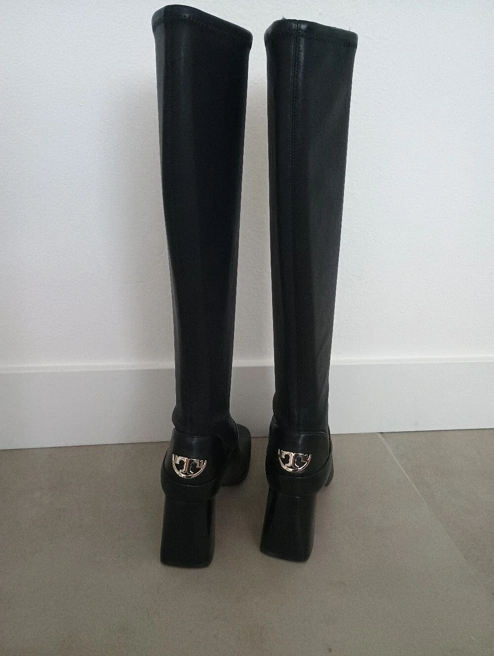 Tory Burch Sidney 70MM Stretch Nappa Leather Boots, Black Size 8 US